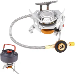 3500W Stove With Piezo Ignition, Foldable Gas Efficient Outdoor Cooking Backpacking Burner For Portable Stove With 360° Windproof And Stable Triangle Support, Camping Portable