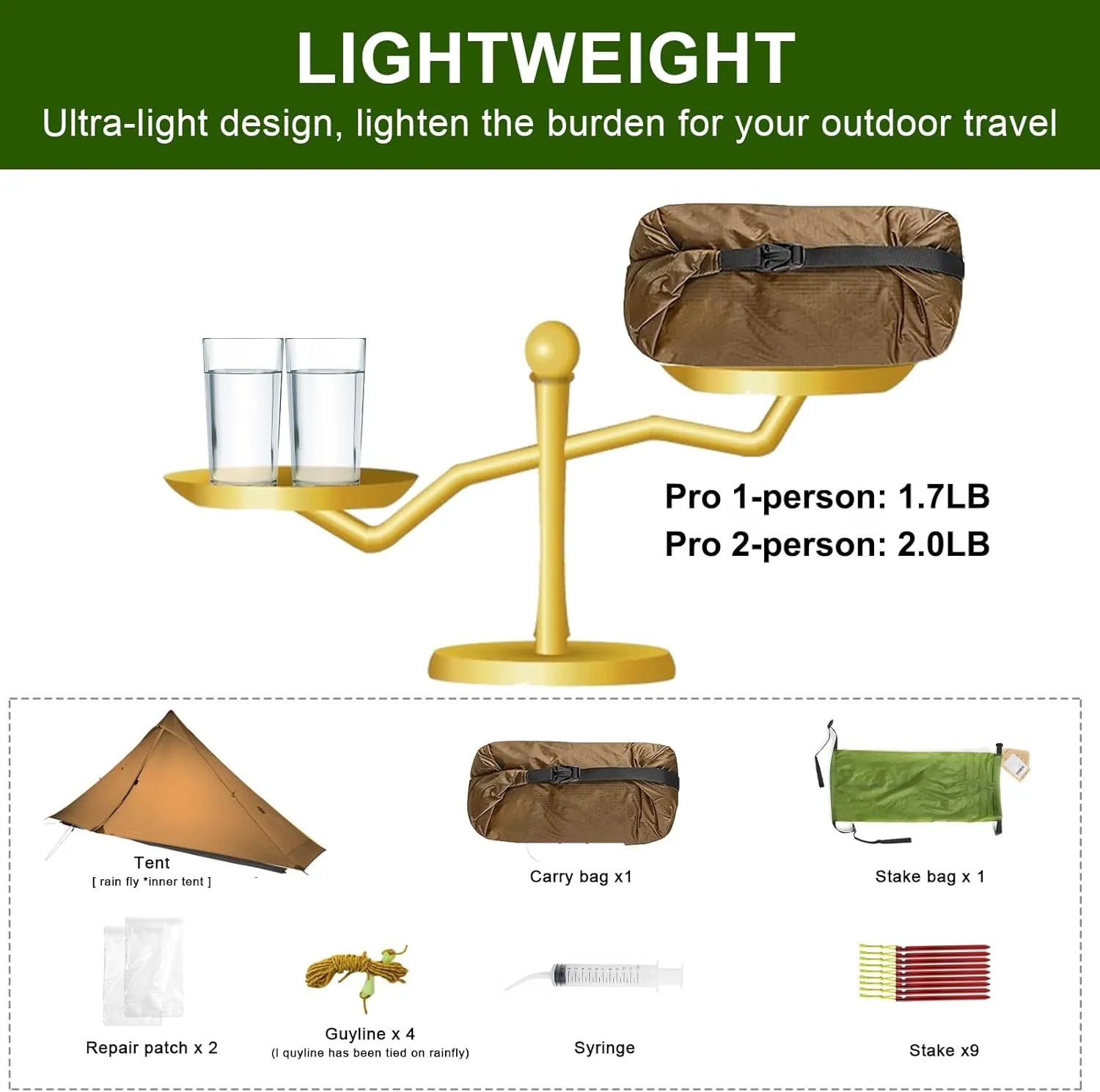3F UL Gear Lanshan PRO Lanshan Ultralight Tent 3 Season Backpacking Tent for 2 Person, Waterproof Professional Tents for Camping, Trekking, Kayaking, Climbing, Hiking