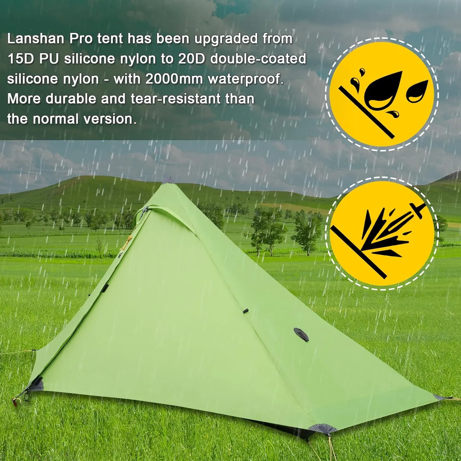 3F UL Gear Lanshan PRO Lanshan Ultralight Tent 3 Season Backpacking Tent for 2 Person, Waterproof Professional Tents for Camping, Trekking, Kayaking, Climbing, Hiking