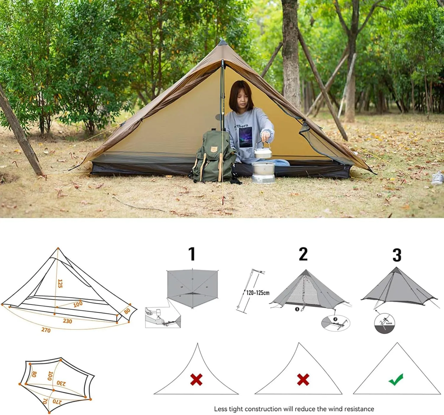 3F UL Gear Lanshan PRO Lanshan Ultralight Tent Ultralight Tent 3-Season Backpacking Tent for 1-Person or 2-Person Camping, Climbing, Hiking, Trekking, Kayaking (for 1 Person, Green- 4 Season)