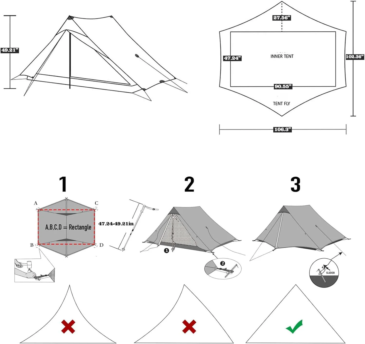 3F UL Gear Lanshan PRO Lanshan Ultralight Tent Ultralight Tent 3-Season Backpacking Tent for 1-Person or 2-Person Camping, Climbing, Hiking, Trekking, Kayaking (for 2 Person, Green- 3 Season)