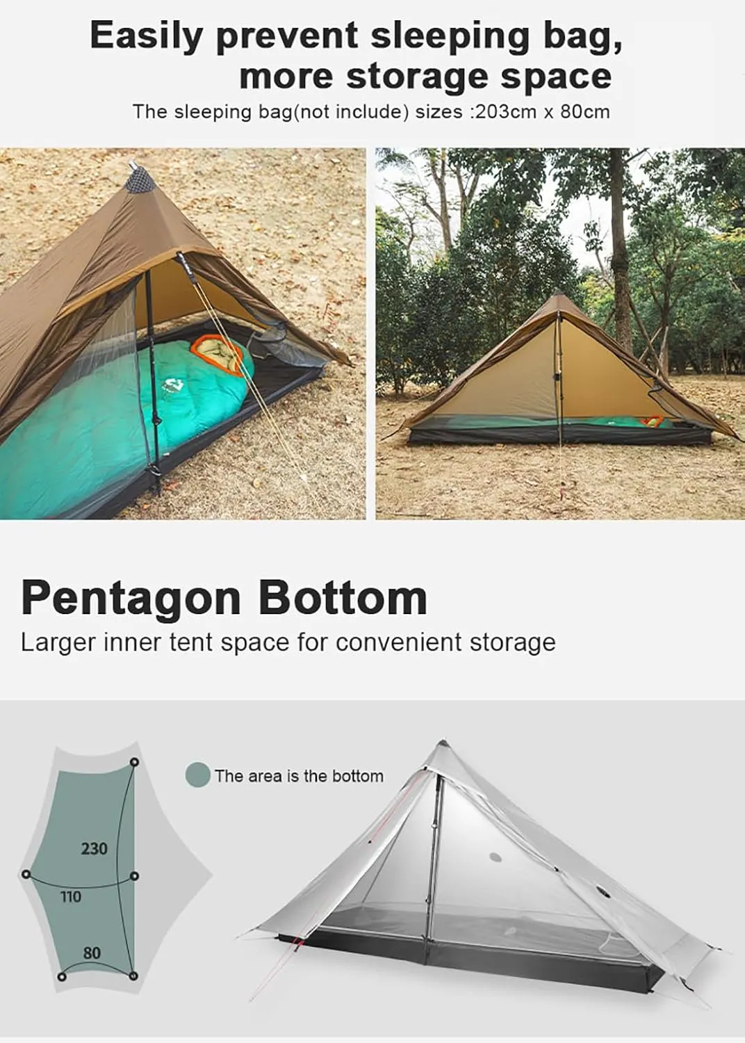 3F UL Gear Lanshan PRO Ultralight Tent 3-Season Backpacking Tent for 1-2 Person Camping, Climbing, Hiking, Trekking, Kayaking, Khaki