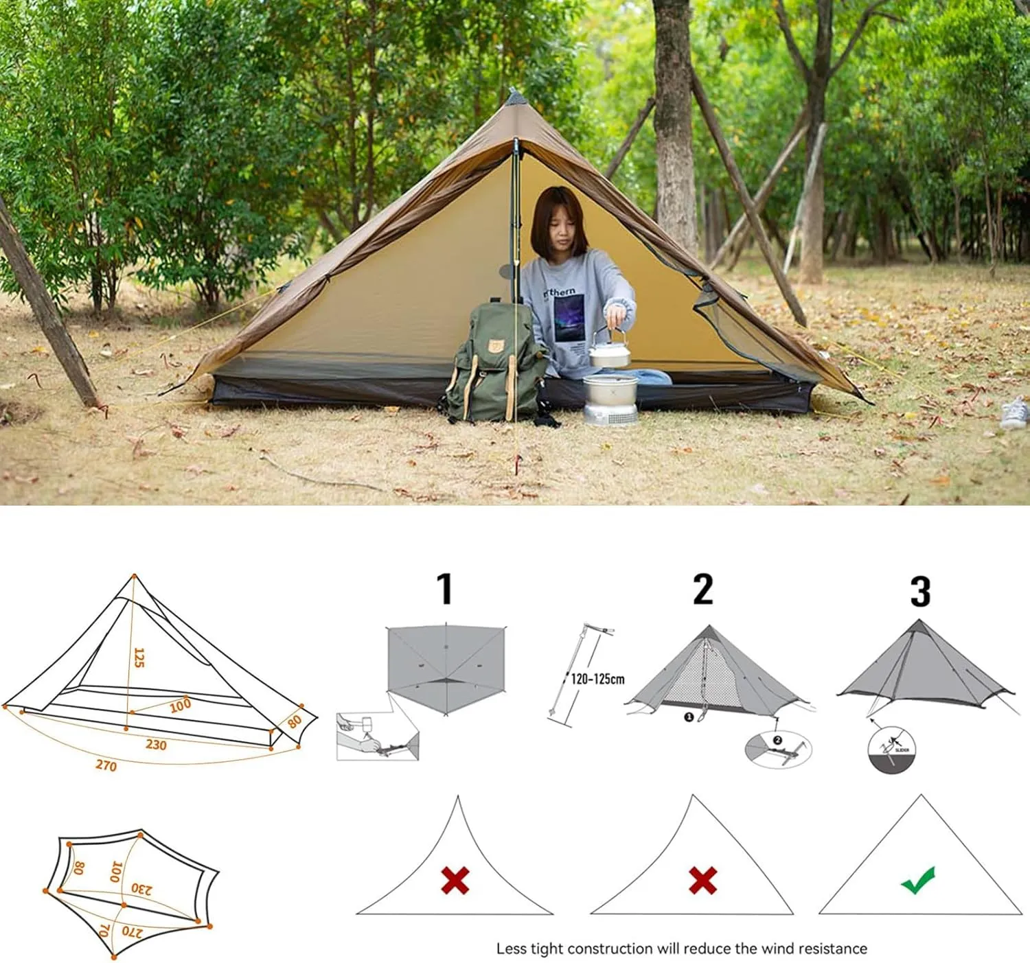 3F UL Gear Lanshan PRO Ultralight Tent 3-Season Backpacking Tent for 1-2 Person Camping, Climbing, Hiking, Trekking, Kayaking, Khaki