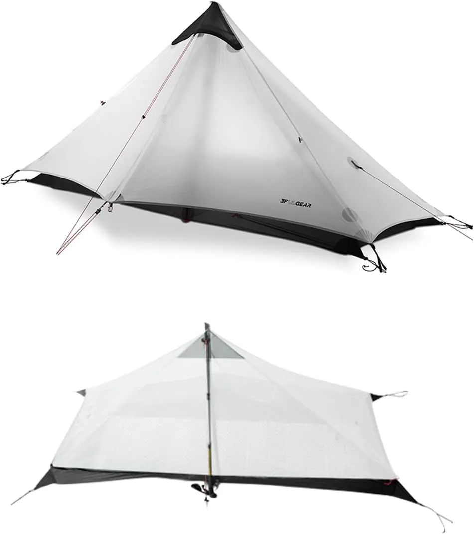 3F UL Gear Lanshan1 Ultralight Tent 3/4 Season Portable Backpacking Tent for 1-Person 15D Silicon Coated Waterproof Poleless Double Layer Tent for Camping, Climbing, Hiking