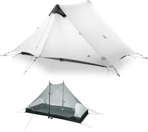 3FULGEAR Lanshan 2 Tent 2 Person Ultralight Camping Tent, 3/4 Season Professional 15D Silnylon Rodless Tent for Camping, Climbing, Hiking