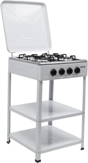 4 Burner Camping Stoves, Portable Propane Gas BBQ Grill, Grill Dual Natural Gas Cooker Outdoor BBQ Stove, 2 Tier Storage Rack, with Windshield, for Outdoor Cooking, Camping,RV (White)