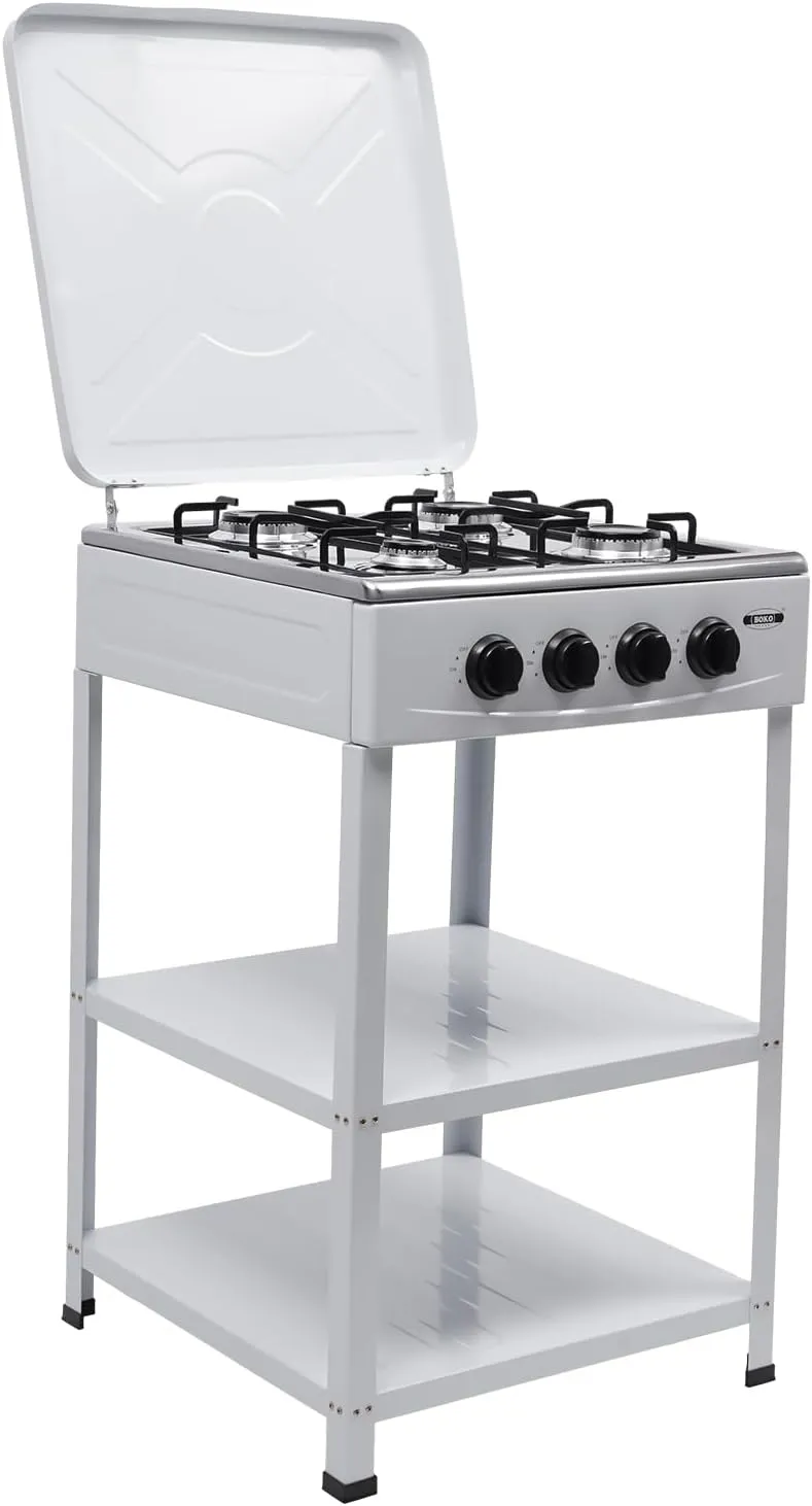 4 Burner Camping Stoves, Portable Propane Gas BBQ Grill, Grill Dual Natural Gas Cooker Outdoor BBQ Stove, 2 Tier Storage Rack, with Windshield, for Outdoor Cooking, Camping,RV (White)