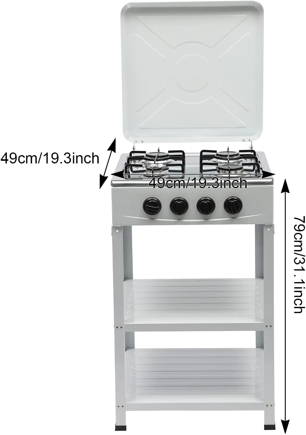 4 Burner Gas Camping Stove, Portable Outdoor Gas Stove, Propane Stove with Storage Stand, Heavy Duty Cookout Cooking Stove with Wind Blocking Cover Adapter, White