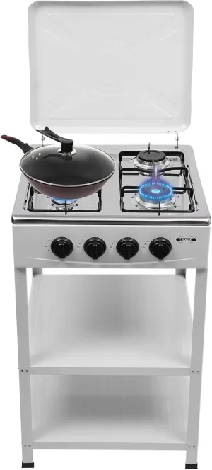 4 Burner Gas Camping Stove, Portable Outdoor Gas Stove, Propane Stove with Storage Stand, Heavy Duty Cookout Cooking Stove with Wind Blocking Cover Adapter, White