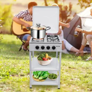 4 Burner Gas Stove Camp Stove Portable Gas Cooktops,Freestanding Kitchen Cooking Stove Appliance with Windshield & Double Storage Shelves,Multifunction Gas Cooker for Camping,Fishing,RV(White)