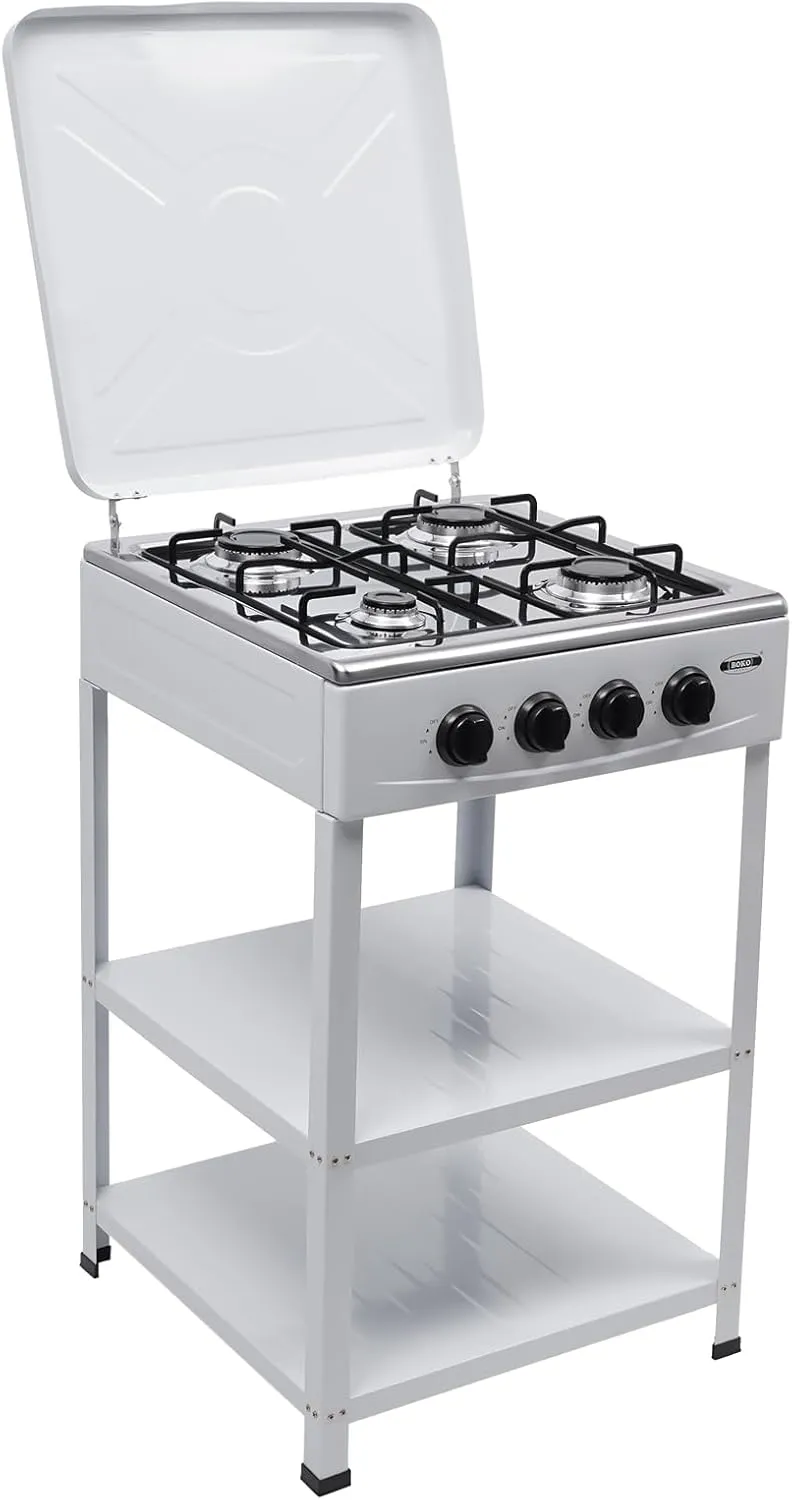 4 Burner Gas Stove Portable Stove Set with Support Leg Stand, Manual Ignition Camping Stove, Camping Cookware Set for Apartment, Outdoor Cooking Camping(Without connecting hose) (White)