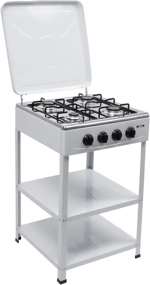 4 Burner Gas Stove Portable Stove Set with Support Leg Stand, Manual Ignition Camping Stove, Camping Cookware Set for Apartment, Outdoor Cooking Camping(Without connecting hose) (White)