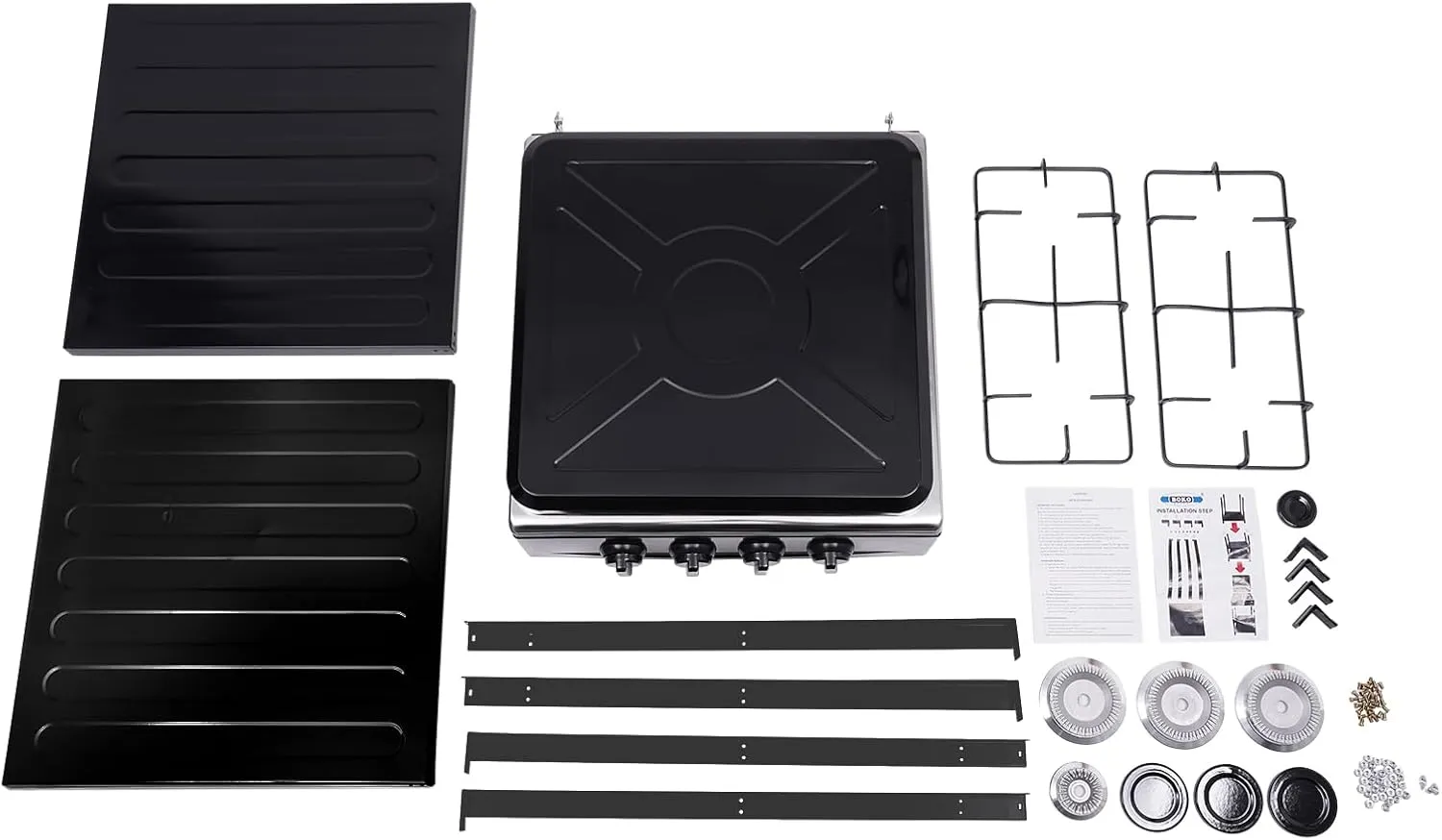 4 Burner Gas Stove with Removable Leg Stand Portable Gas Stove LNG/LPG Auto Ignition for RV, Apartment, Camping, Outdoor Cooking, Black