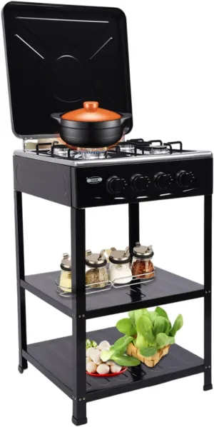 4 Burner Gas Stove with Removable Leg Stand Portable Gas Stove LNG/LPG Auto Ignition for RV, Apartment, Camping, Outdoor Cooking, Black