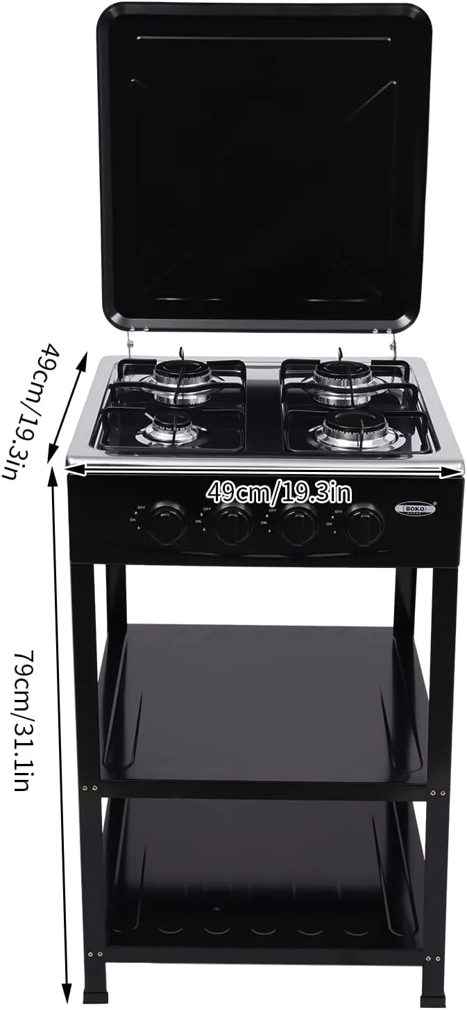 4 Burner Outdoor Gas Stove for Cooking 10000 BTU LNG & LPG Portable Camp Burner Stove Stand Heavy Duty Gas Stove Cooker Gas Stove with Legs & Shelves for Camping, Black