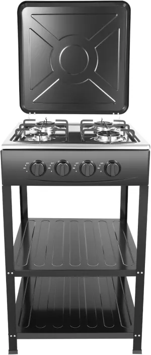 4-Burner Propane Gas Stove, Double-Layer Storage Portable Camping Stove, Heavy-Duty Iron Propane Stove, 4 Non-Slip Feet & Detachable Design for Outdoor Cooking, RV, Home Use
