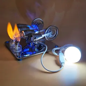 4 Cylinder Hot Air Stirling Engine, Mini Multifunctional Educational Portable Generator Model with LED Lamp for Teacher Adults Gifts