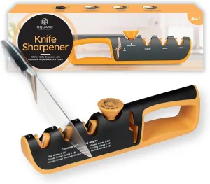 4 in 1 Knife Sharpener Tool – Tungsten Steel Kitchen Knife Sharpener with Adjustable Angle Guide & Pouch - Ceramic & Diamond Knife Sharpeners for Kitchen Knives, Scissors, Professional Knives
