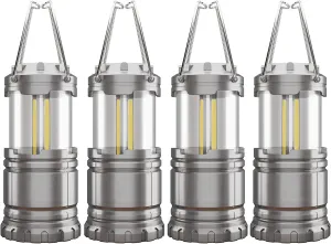 4 Pack COB Camping Lantern, Portable High Lumen Outdoor Camping Flashlight Torch Light, Bright Survival Equipment Gear Kit for Emergency, Hiking, Tent, Backpacking, Outages, Hurricanes, Storms (Grey)