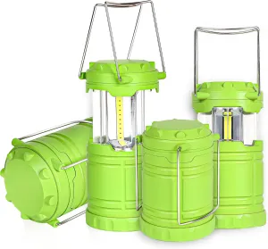 4-Pack LED Green Camping Lanterns, Portable Camping Lights, Outdoor Handled Lamps, Essential Emergency Lights for Power Outages, Hiking, Hurricane