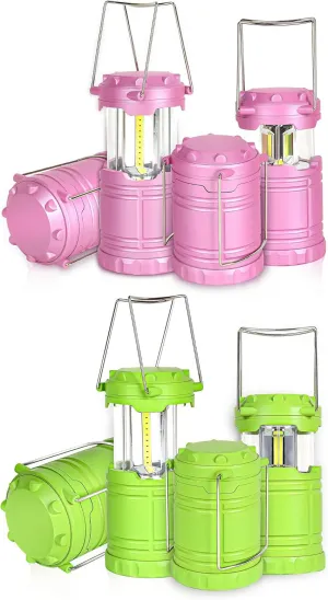 4-Pack Pink Camping Lantern and 4-Pack Green Camping Lantern, Essential Emergency Lights for Power Outages, Hiking, Hurricane