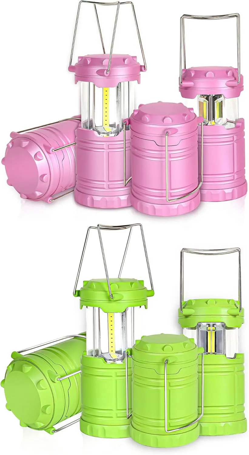 4-Pack Pink Camping Lantern and 4-Pack Green Camping Lantern, Essential Emergency Lights for Power Outages, Hiking, Hurricane