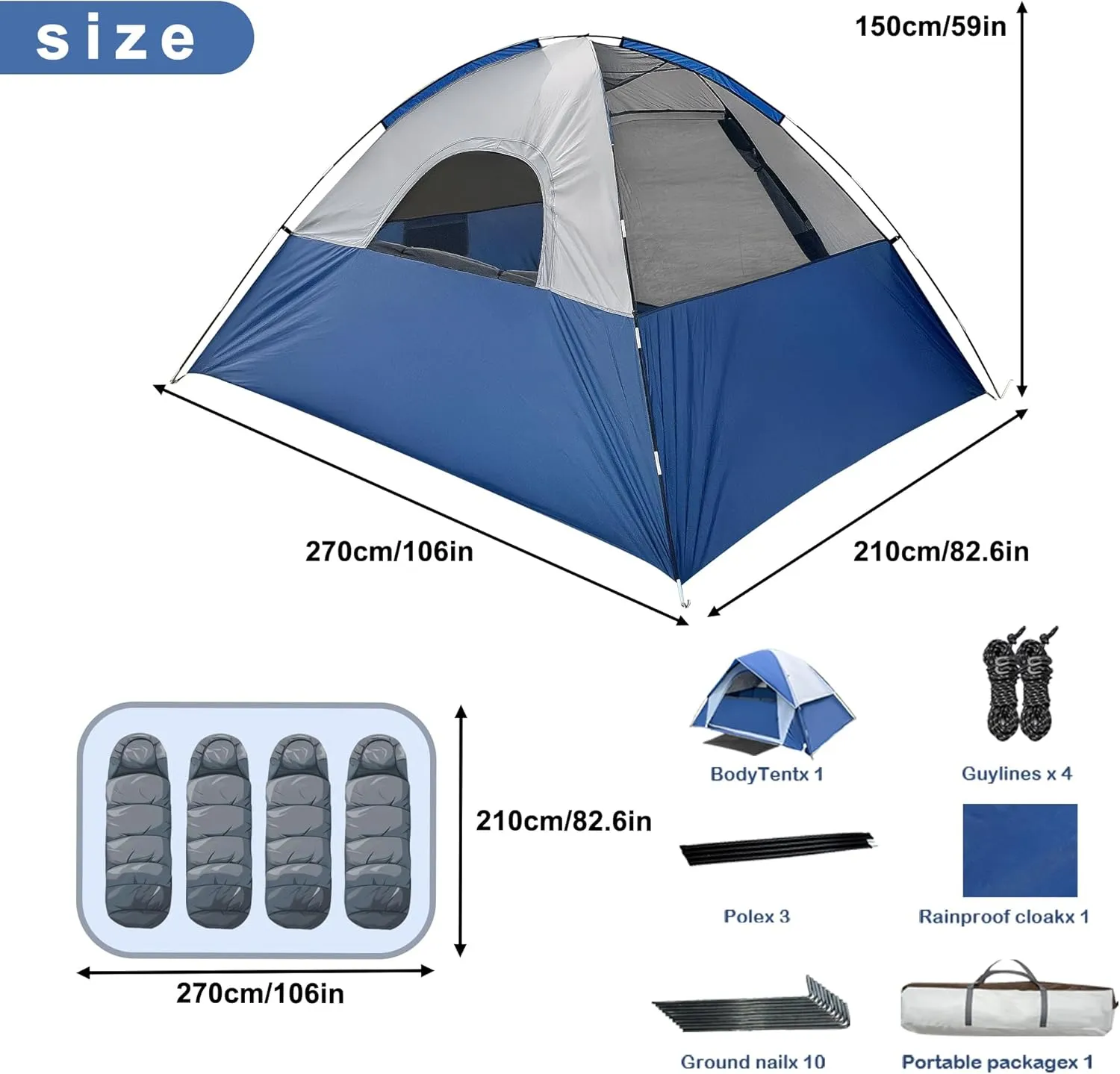 4-Person Camping Dome Tent Waterproof Lightweight Easy Setup Green/Blue for Fishing, Outdoor Camping, and Picnic Gatherings