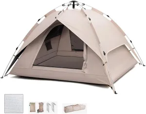 4 Person Camping Tent Automatic Setup Windproof Waterproof Tent UV Protection Portable Dome Tents with Moisture-Proof Mat, 2 Doors-Family Tents for Camping Hiking & Traveling