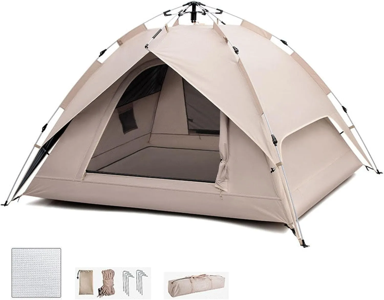 4 Person Camping Tent Automatic Setup Windproof Waterproof Tent UV Protection Portable Dome Tents with Moisture-Proof Mat, 2 Doors-Family Tents for Camping Hiking & Traveling
