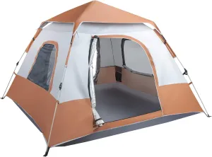 4 Person Large Portable Pop Up Tent,Waterproof & Windproof Family Dome Tent,Easy Set Up Camping Tent,Outdoor Lightweight Backpacking Tent,with Carry Bag,for Picnic Hiking & Traveling (Brown)