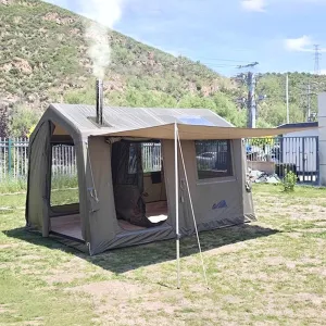 4 Season Waterproof Inflatable Tent Pop-Up Tent with Detachable Awning and Stove Jack Hole,2-4 Person Family Camping Tent with Separate Living and Sleeping Area,Quick to Set up