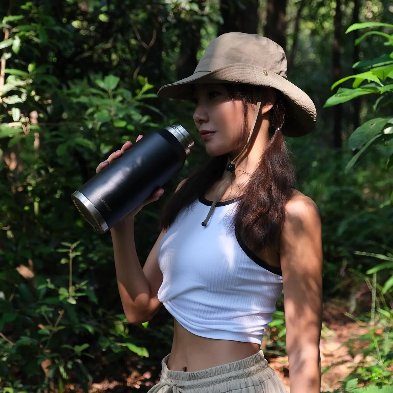 40 oz Insulated Water Bottle, Sports Stainless Steel Water Bottle with Handle Lid Outdoor Wide Mouth Metal Flask (Black)