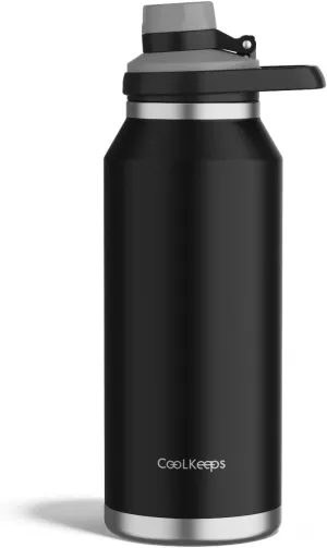 40 oz Insulated Water Bottle, Sports Stainless Steel Water Bottle with Handle Lid Outdoor Wide Mouth Metal Flask (Black)