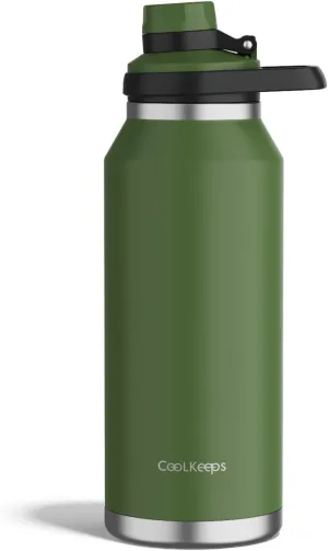 40 oz Insulated Water Bottle, Sports Stainless Steel Water Bottle with Handle Lid Outdoor Wide Mouth Metal Flask (Green)