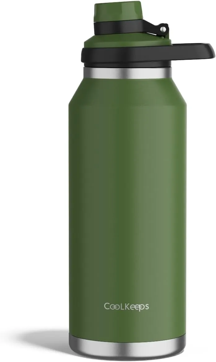 40 oz Insulated Water Bottle, Sports Stainless Steel Water Bottle with Handle Lid Outdoor Wide Mouth Metal Flask (Green)
