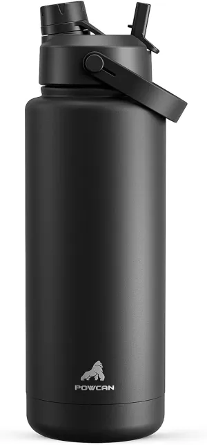 40 oz Insulated Water Bottle with 2-in-1 Straw and Spout Lid, Keep Cold 24H, Leak-Proof, BPA-Free, Double Wall Stainless Steel Water Bottle for Sports, Gym, Travel, and School (Dark Knight)