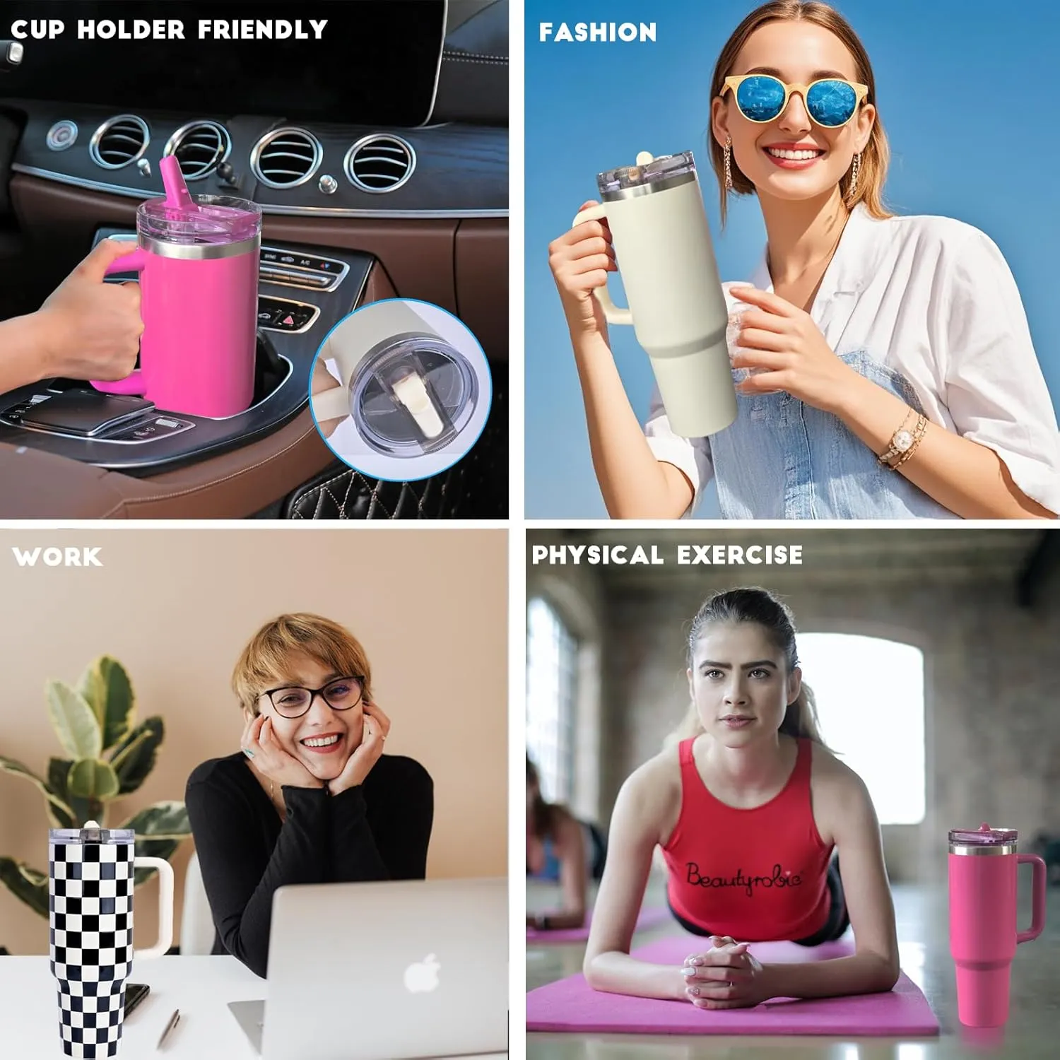 40 oz Tumbler with Handle Quenchers ProTour Detachable Flip Straw Lid Tumbler,Vacuum Insulated Tumblers with Top Leak Proof Lids and Flip Straw,Reusable Insulated Cup (Black, 40 oz)