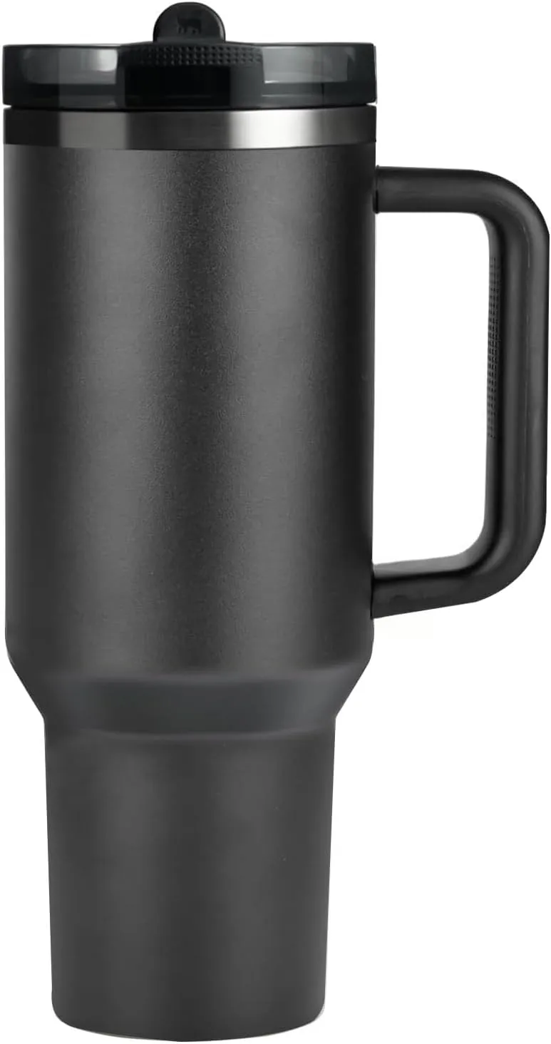 40 oz Tumbler with Handle Quenchers ProTour Detachable Flip Straw Lid Tumbler,Vacuum Insulated Tumblers with Top Leak Proof Lids and Flip Straw,Reusable Insulated Cup (Black, 40 oz)
