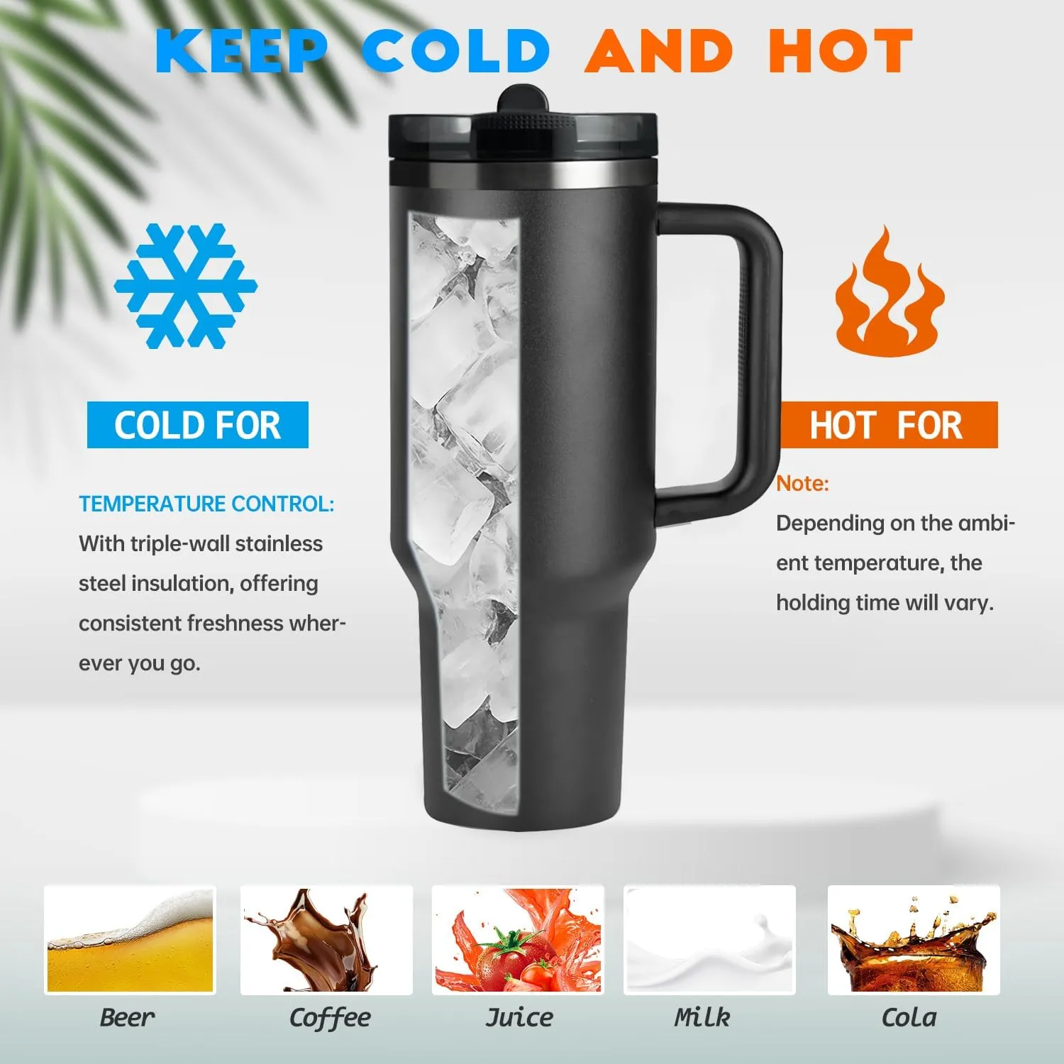 40 oz Tumbler with Handle Quenchers ProTour Detachable Flip Straw Lid Tumbler,Vacuum Insulated Tumblers with Top Leak Proof Lids and Flip Straw,Reusable Insulated Cup (Black, 40 oz)