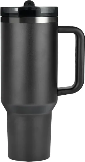 40 oz Tumbler with Handle Quenchers ProTour Detachable Flip Straw Lid Tumbler,Vacuum Insulated Tumblers with Top Leak Proof Lids and Flip Straw,Reusable Insulated Cup (Black, 40 oz)