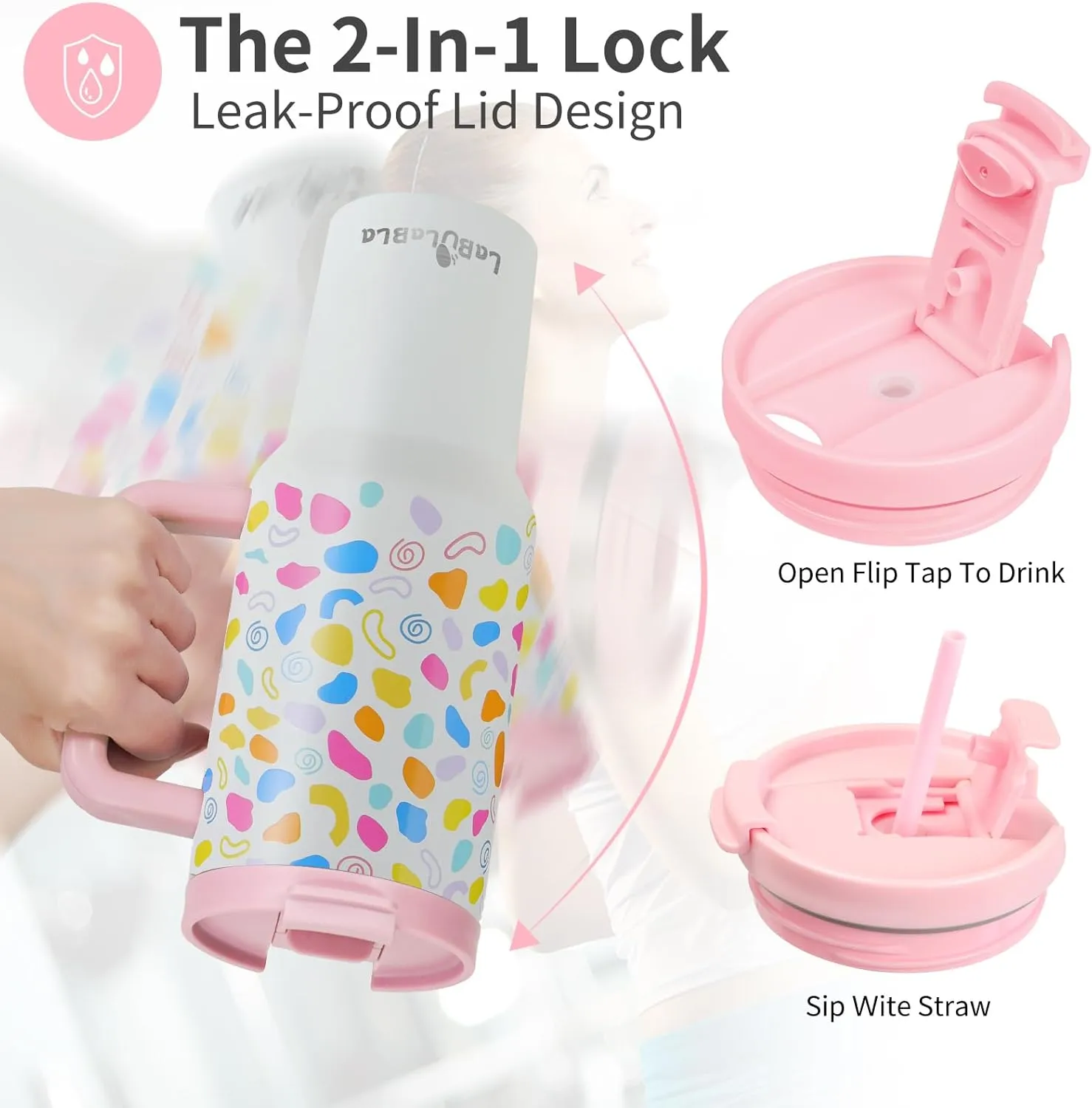 40oz Tumbler with Handle,Double Wall Vacuum Reusable Stainless Steel Insulated Water Bottle,With Leak Proof lid and Straw for Iced or Cold Beverages (Cloud-like White)