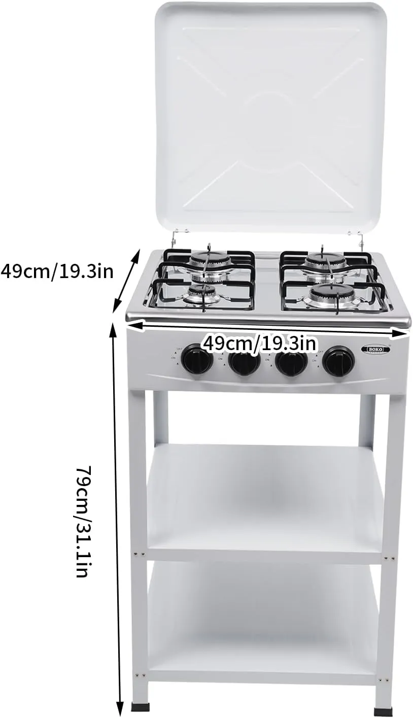 4/5 Burners Gas Stove 300000 BTU Portable Cooker BBQ Gas Grill with Windshelter & Folding Legs Propane Stove Cooker with 2 Tier Storage Rack for Outdoor Cooking, Camping (White, 4 Burners)