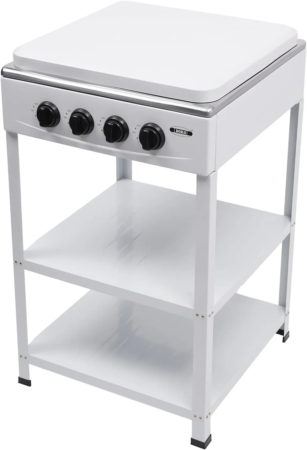 4/5 Burners Gas Stove 300000 BTU Portable Cooker BBQ Gas Grill with Windshelter & Folding Legs Propane Stove Cooker with 2 Tier Storage Rack for Outdoor Cooking, Camping (White, 4 Burners)