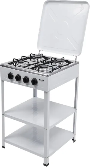 4/5 Burners Gas Stove 300000 BTU Portable Cooker BBQ Gas Grill with Windshelter & Folding Legs Propane Stove Cooker with 2 Tier Storage Rack for Outdoor Cooking, Camping (White, 4 Burners)