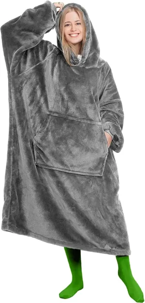 45” Wearable Blanket Hoodie Oversized Lengthened Giant Fleece Comfy Sherpa Sweatshirt Blanket For Men, Women