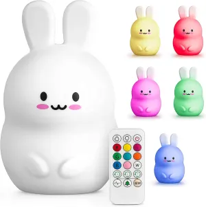 (4.8” x 4.8” x 7.4”; 11.6 oz Rabbit LED Light Gift for Rabbit Lovers, Women, & Girls – Battery Operated (1.6 W) Table, Desk, & Bedside Lamp Both Color Changing & Wrapped in Gift Packagel