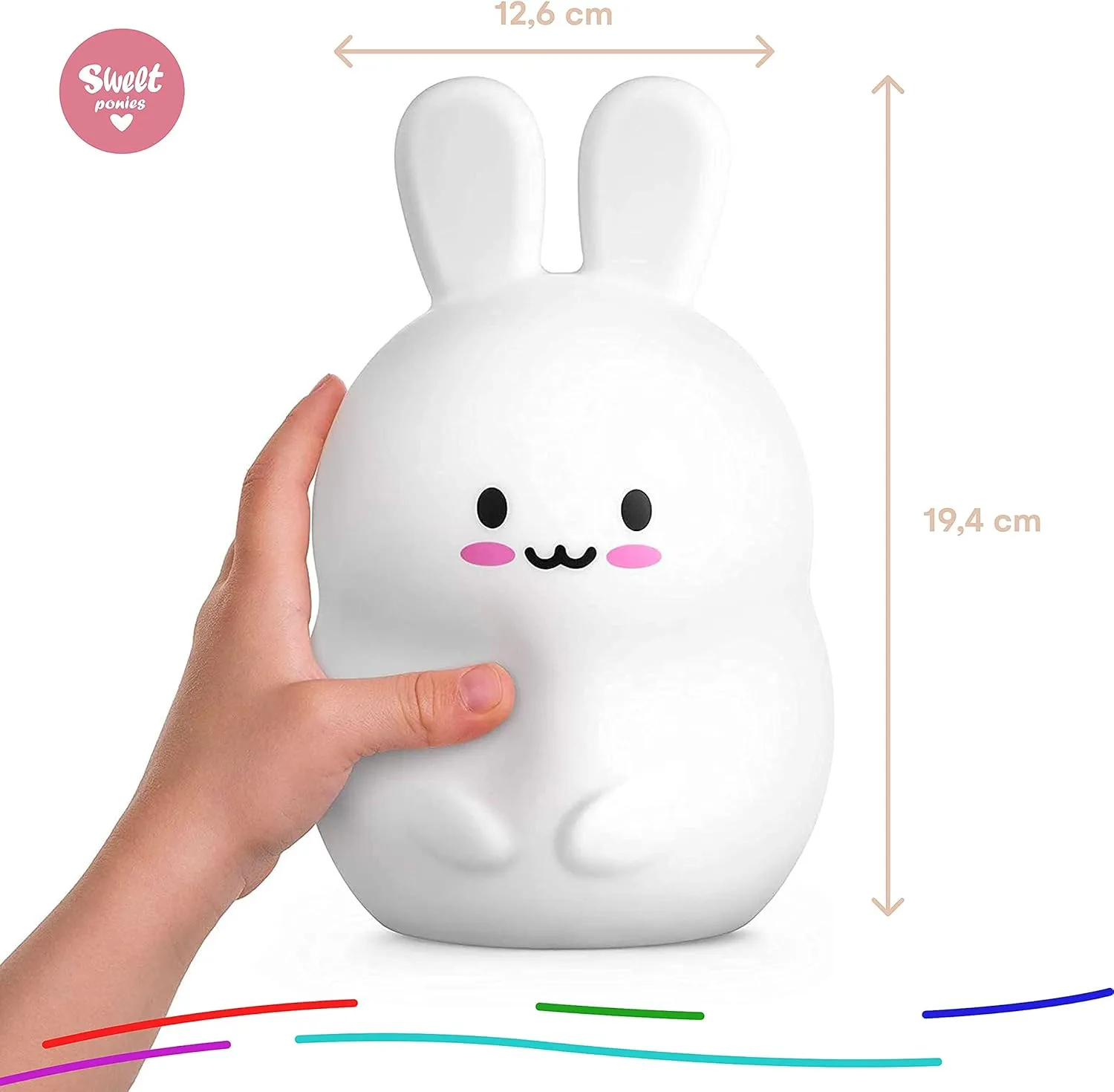 (4.8” x 4.8” x 7.4”; 11.6 oz Rabbit LED Light Gift for Rabbit Lovers, Women, & Girls – Battery Operated (1.6 W) Table, Desk, & Bedside Lamp Both Color Changing & Wrapped in Gift Packagel