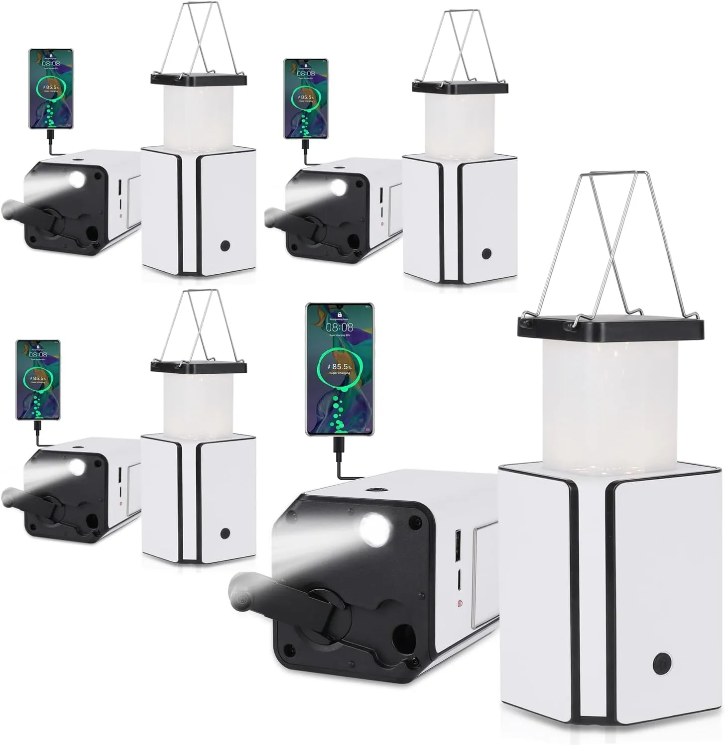 4Pack Solar LED Rechargeable Emergency Camping Lantern,White Solar Rechargeable,Rechargeable Type C,Emergency Lights Hand-Crank Power Generation,Phone Power Supply Function,flashlights