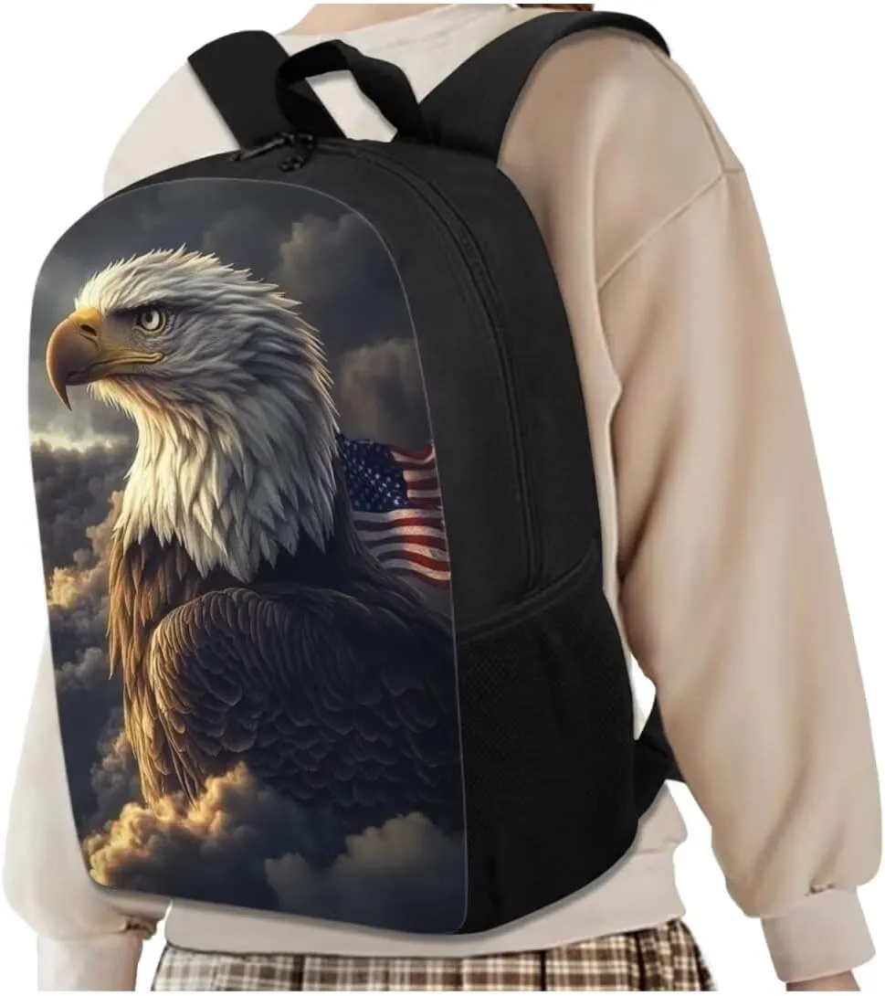 4PCS Backpack Set for Boys Bald Eagle School Bags with Lunch Box Water Bottle Holder and Zipper Pencil Case Lightweight Sturdy Bookbags for Students Elementary or Middle School
