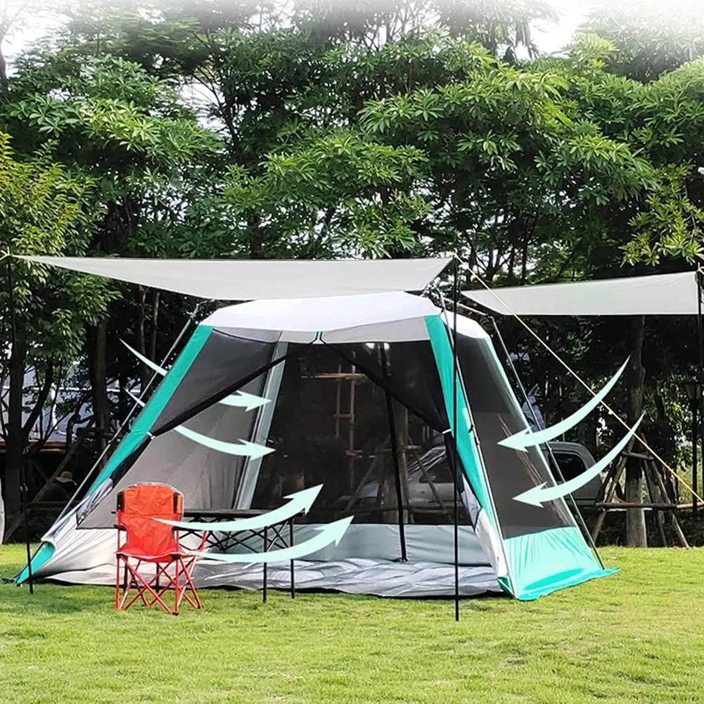 5-8 Person Camping Tent Pop Up Tent with Zipped Double Door and Carrying Bag Instant Family Tent for Outdoor Camping, Fishing, BBQ (Green 305x305x210cm) (Blue 305x305x210cm)